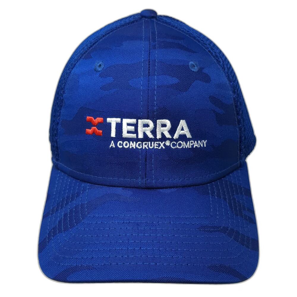 New Era XL Baseball Cap Blue Mesh Back 39THIRTY Camo American Flag Terra Hat